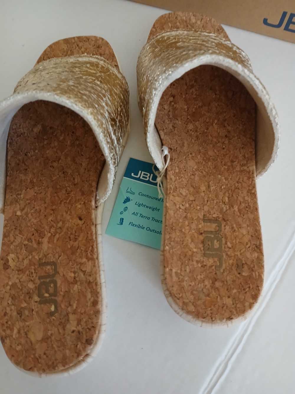 JBU Metallic Gold Cork Slide Sandals - Women's Size 6.5M New $40 - Picture 2 of 11